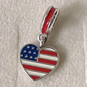 Pandora American Flag Heart Dangle Charm